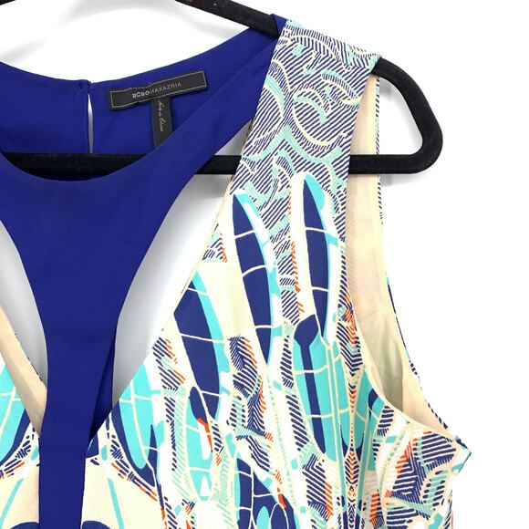 BCBGMaxAzria Amelia Georgette Cut Out Dress Womens Size Large Blue Multicolor - Picture 3 of 5